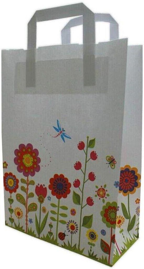 Blumenpapier-Tasche - Geschenk-etui - Geschenk-umschläge - Tragetasche mit schmallem Gurtband - 22 x 31 cm - Weiß