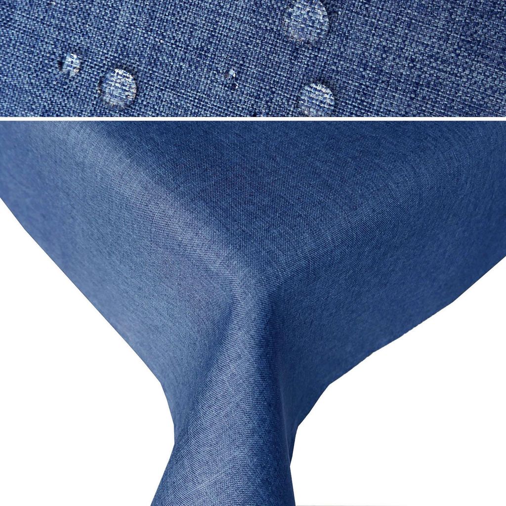LEINEN Optik Oval 160x260 BLAU Tischdecke bügelfrei Produktbild 