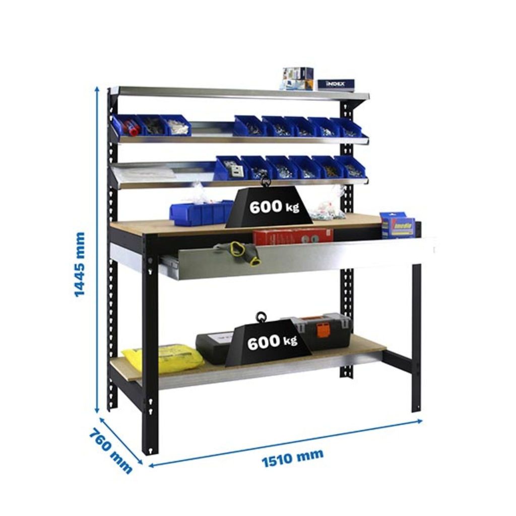 Simonrack Werkbank SIMONWORK BT1 BOX anthrazit 1 Schublade 151,0 x 76,0 x 144,5 cm