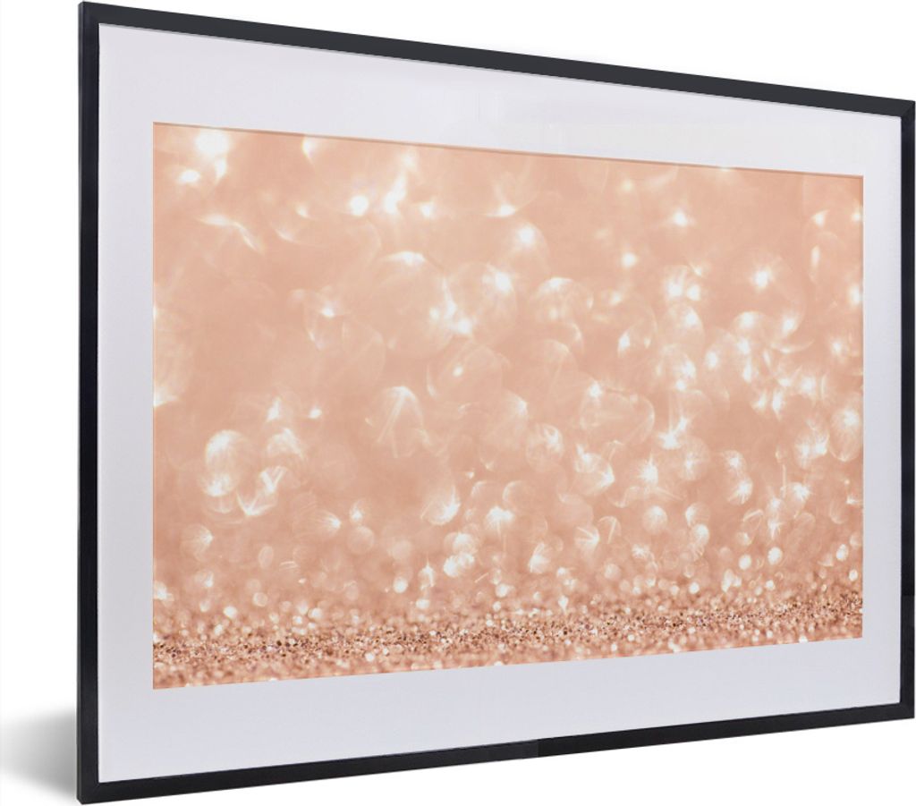 MuchoWow MuchoWow Gerahmtes Poster Lachsrosa Glitzer 40x30 cm - Poster mit zchwarzem Bilderrahmen - Bilderrahmen - Poster im Rahmen