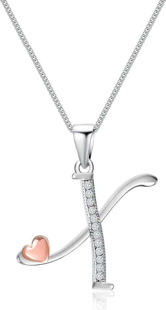 Collana di iniziali Mesovor in argento 925 zirconi collana per signore e ragazze-X