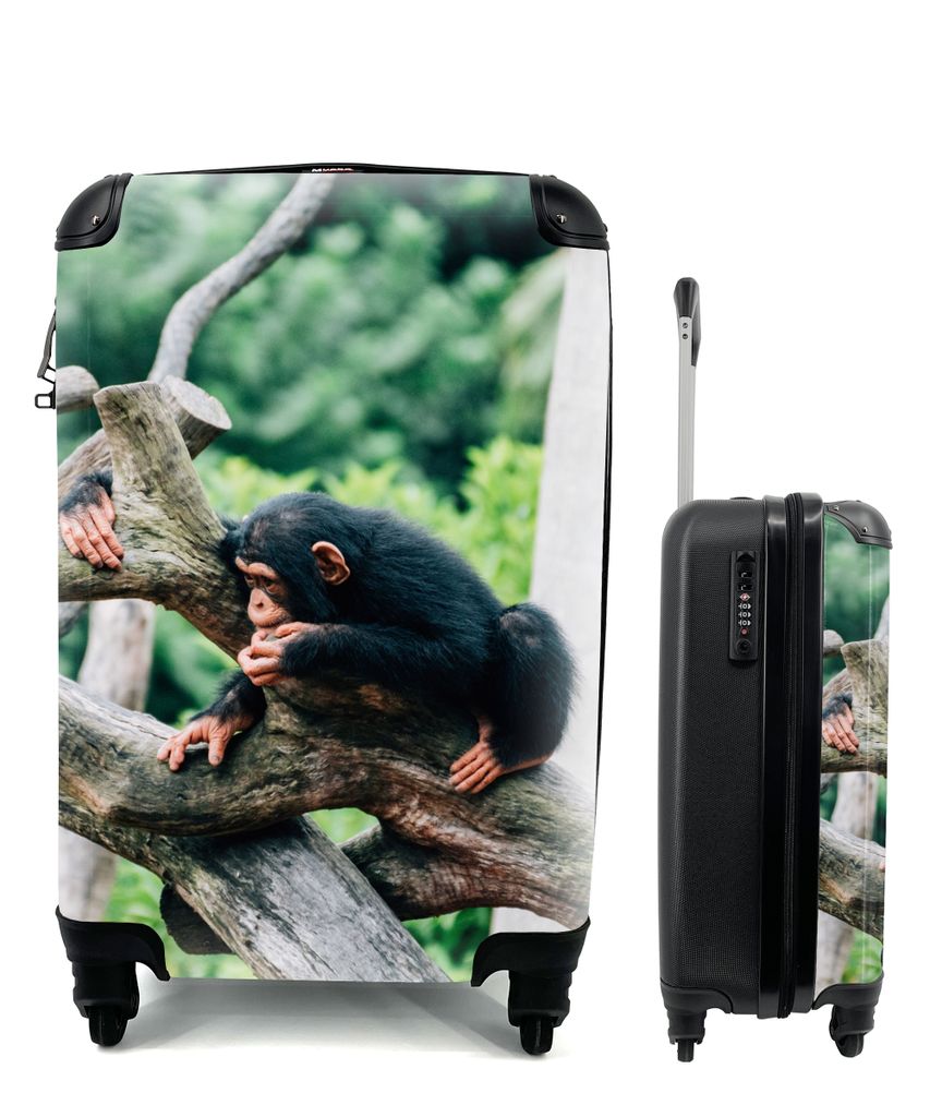 MuchoWow Koffer Handgepäck Trolley Rollkoffer Kleine Reisekoffer mit 4 Rollen - Junger Schimpanse im Dschungel - Cabin Size < 55x40x23 cm & 55x4...