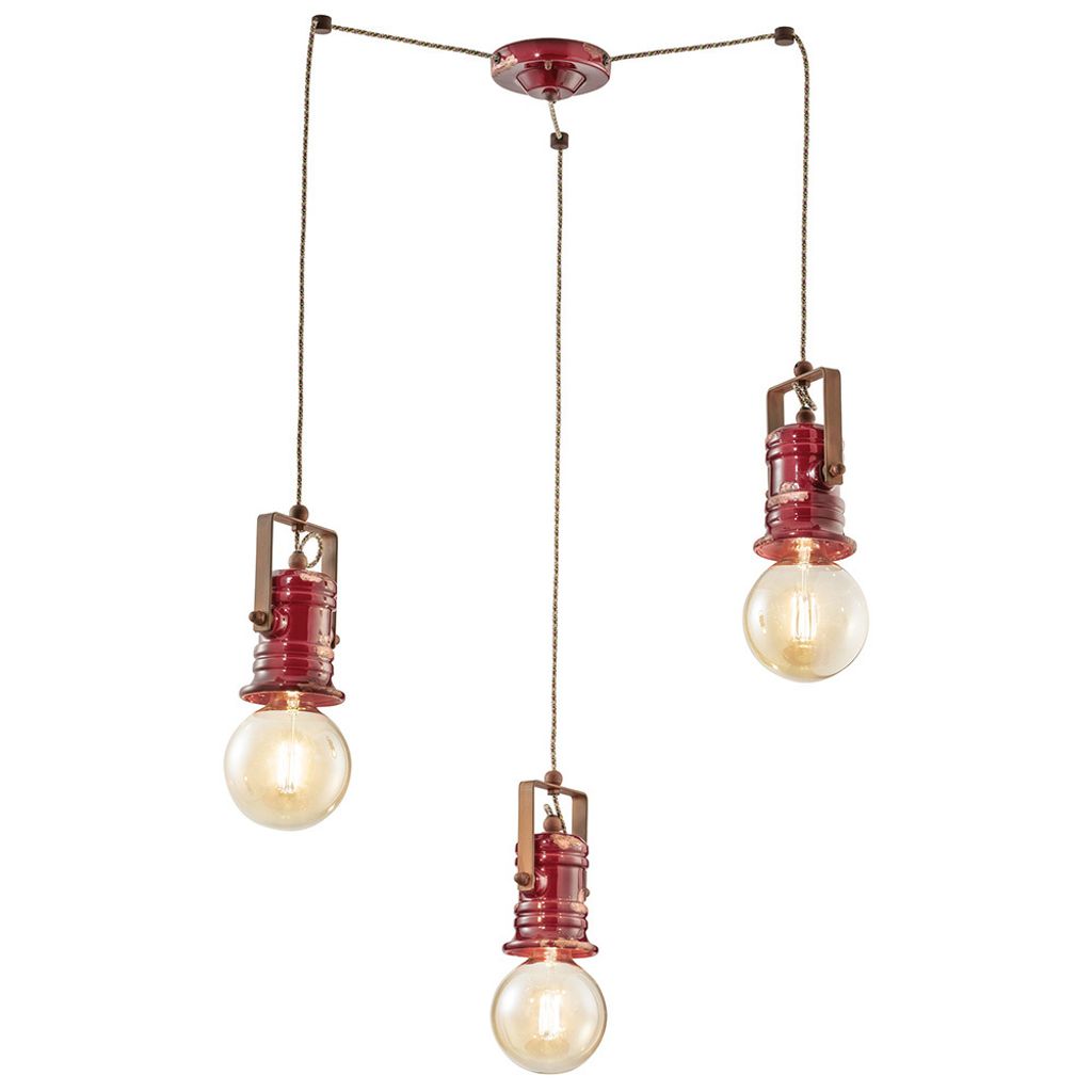 Ferroluce Pendelleuchte Hängelampe Urban Vintage Bordeaux Rot max. 3 x 53W E27 handgefertigt Keramik