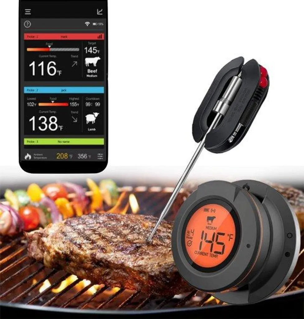 Thermomètre de barbecue sans fil avec sonde Inox et alerte Bluetooth
