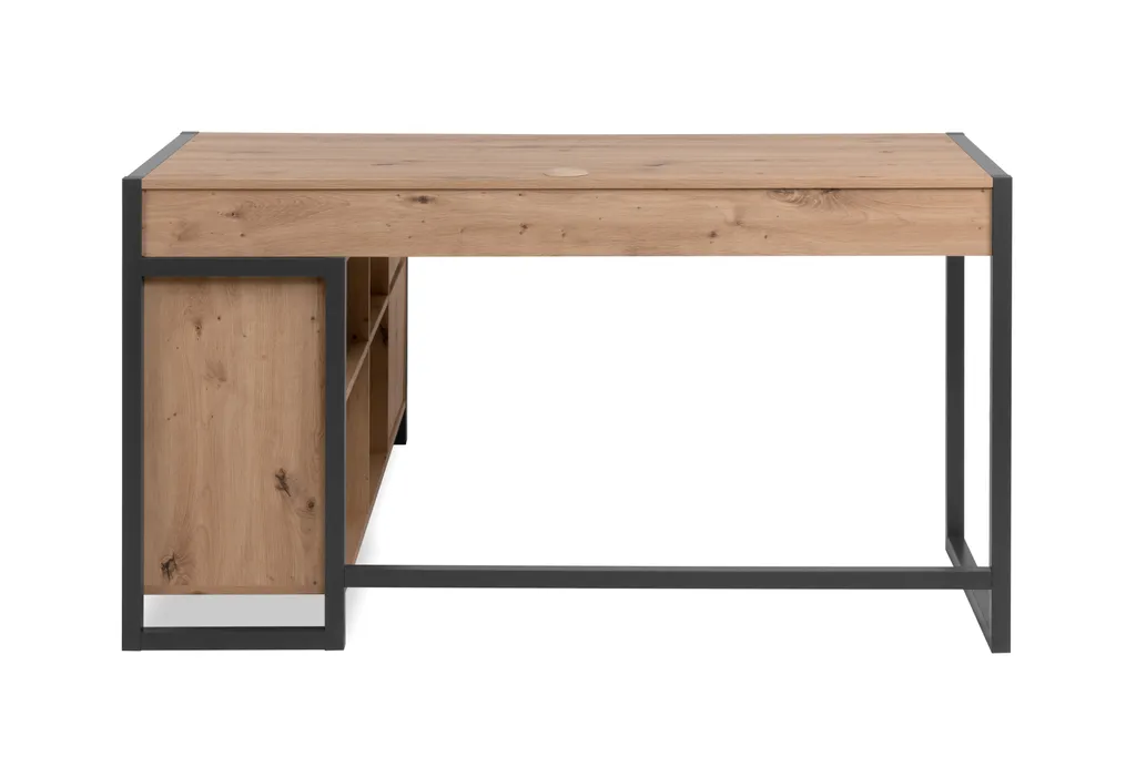 Bureau d'Angle en Chêne Prague L139 cm pour Télétravail et Rangement