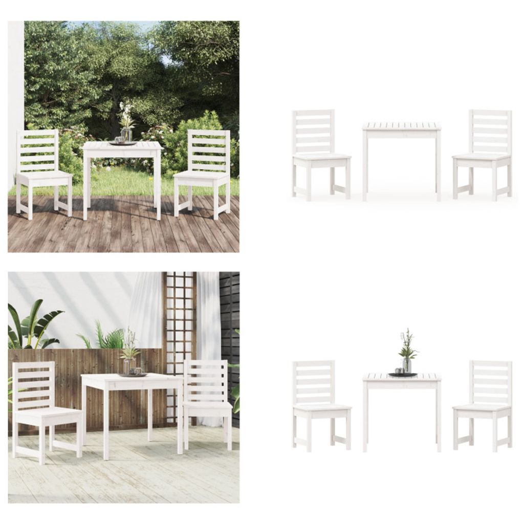 vidaXL 3 tlg. Garten Bistro Set Weiß Massivholz Kiefer - Garten Bistro Set - Garten Bistro Sets - Outdoor Bistro Set - Bistro Set Terrasse