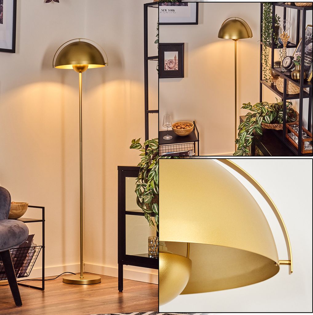 Bagnoli Stehlampe aus Metall in Goldfarben mit Fußschalter Produktbild 