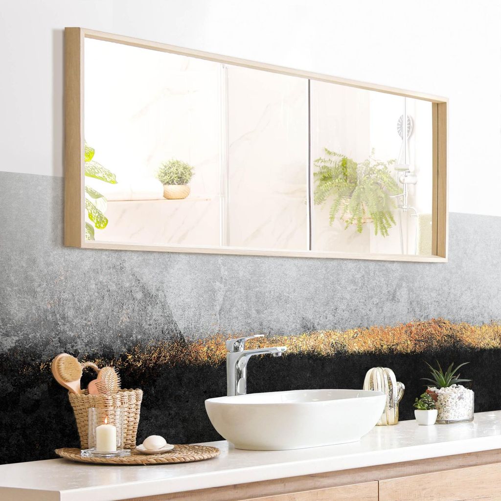 Wandverkleidung Bad originell selbstklebend - 0.61 mm Wandpaneel matt wasserfest Design schwarz weiss Aquarell Abstrakt Badrückwand fugenlos 315x9...