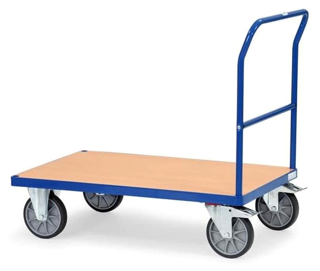 Plattformwagen 1000x700 mm mit 1 Schiebebügel Tragkraft 600 kg, Blau, Thermoplastisches Elastomer, Fix, Material Handling Truck, Wagen, Gabelstapler
