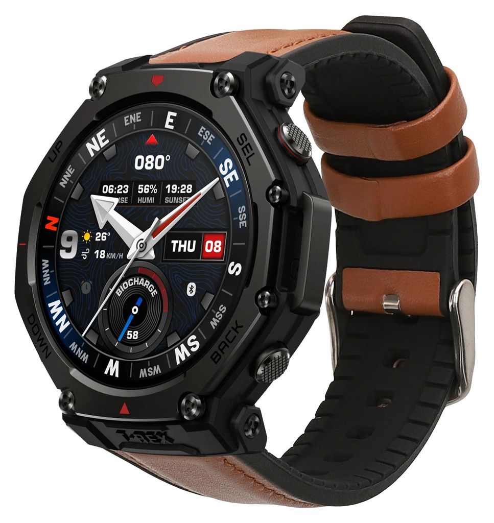 kwmobile Leder Uhrenarmband für Amazfit T-Rex 3 Armband - Ersatzarmband für Fitnesstracker mit Uhrenverschluss - Wechselarmband Smartwatch - Braun