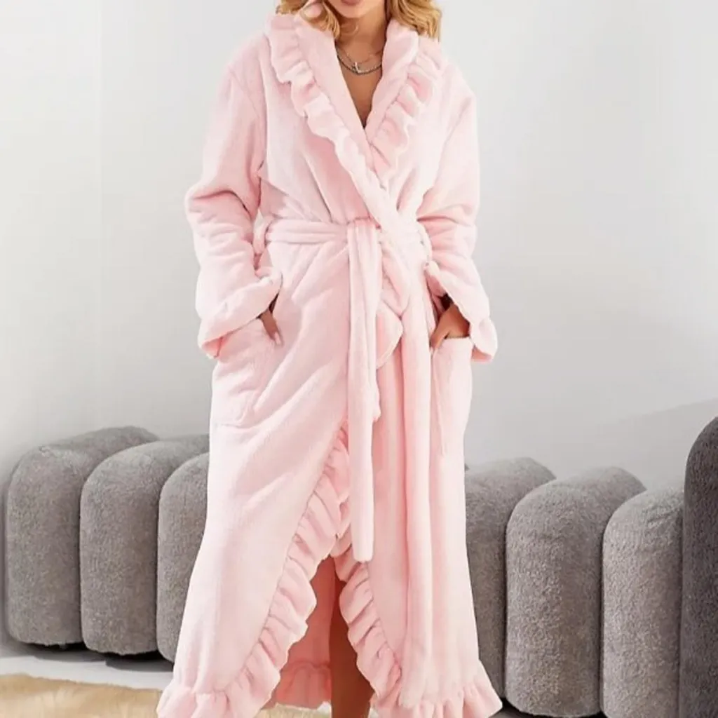 Accappatoio Donna Invernale Rosa L - Morbido Pile Corallo con Cintura