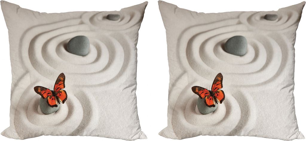ABAKUHAUS Schmetterling Kissenbezug Set (2Stück), Rock Serenity, doppelseitiges Digitaldruckdekor mit Reißverschluss, 50 cm, beige orange