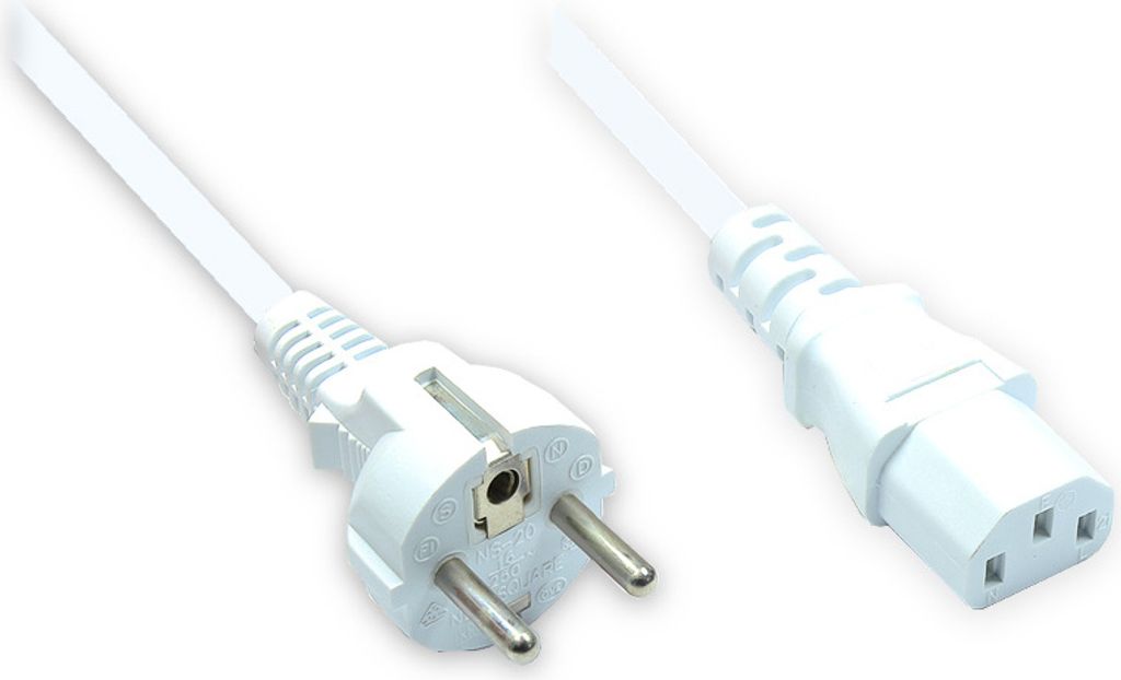 Netzkabel Schutzkontakt-Stecker gerade an Kaltgeräte-Buchse gerade, Typ F an C13, weiß, 1,5m, Good Connections