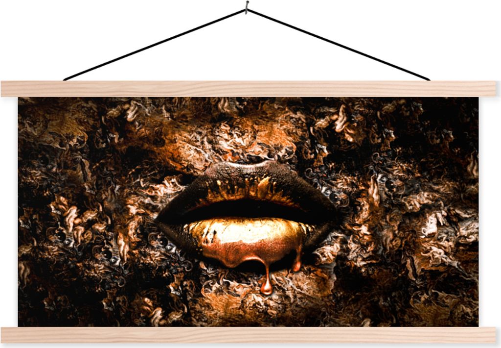 MuchoWow Textilposter Farbe - Lippen - Frau 60x30 cm mit holzfarbenen Rahmen - Dekoration
