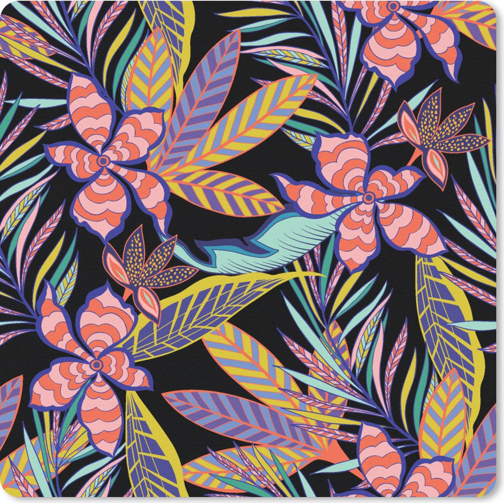 MuchoWow Mauspad Mousepad Hawaii - Regenbogen - Blumen - Blätter - Psychedelisch 20x20 cm - Mousepads - Maus Mat - Pad - Mausunterlage - Desk Ma...