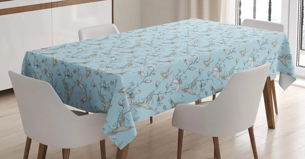 ABAKUHAUS Tovaglia Lilla Con Ghirlanda Di Fiori E Uccelli - Rettangolare 140x200 Cm - Poliestere Resistente Alle Macchie - 2