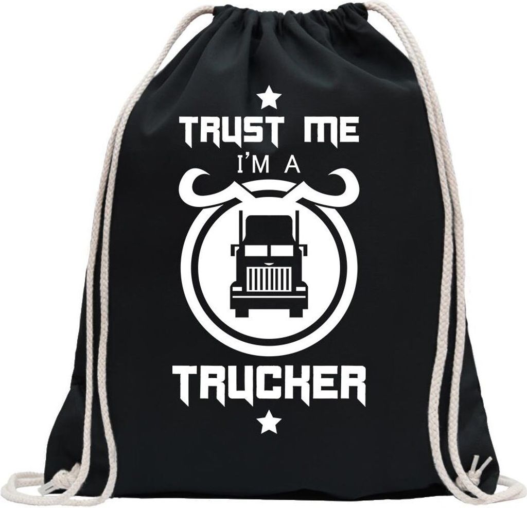 Kiwistar - Turnbeutel - schwarz - Trust me, im a Trucker - Fun Rucksack Sport Beutel Gymsack Baumwolle mit Ziehgurt
