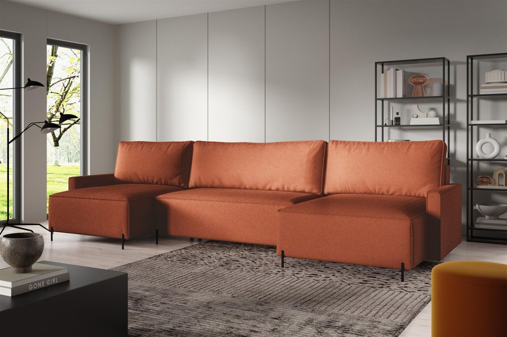 Wohnlandschaft mit Schlaffunktion BRAGA Sofa U-Form Stoff Now or Never Rostbraun