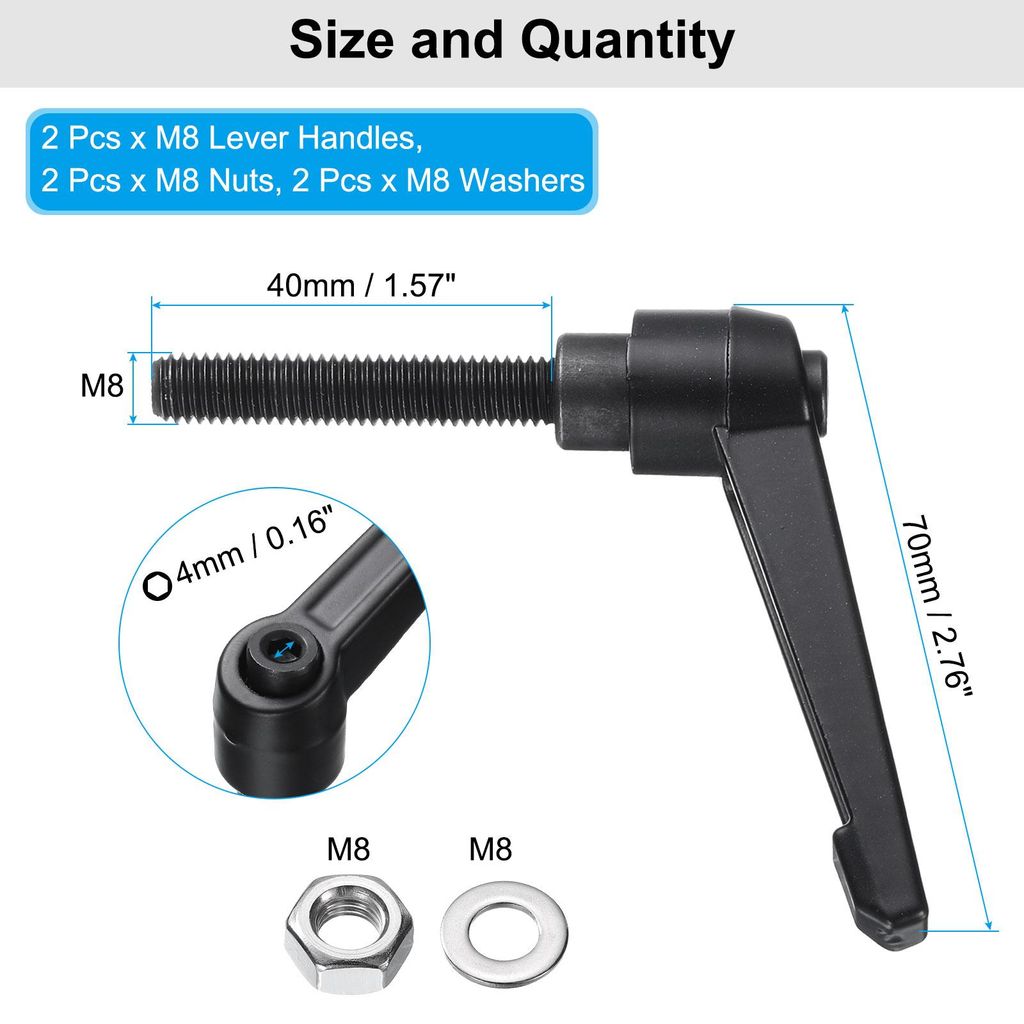 2 Stš¹ck Klemmhebel Griff M8 x 40mm mit Muttern Unterlegscheiben, Au?engewinde Klemmschraube Kn?pfe Kohlenstoffstahl Verstellbarer Klemmhebelgrif...