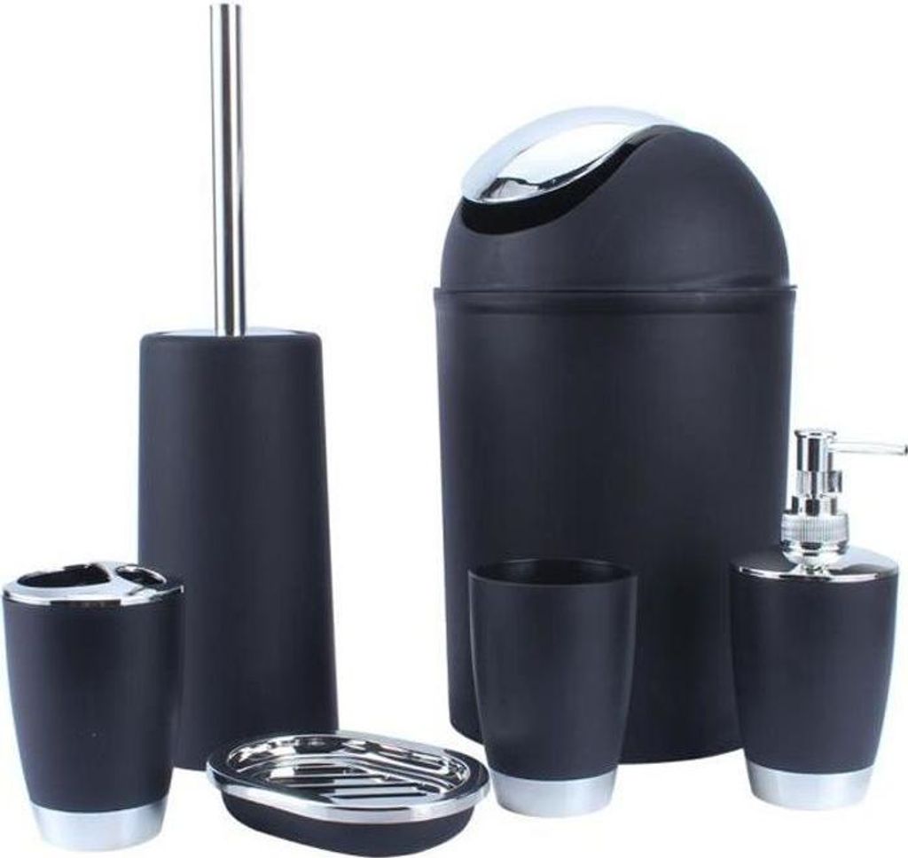 6-teiliges Badezimmer-Accessoire-Set: Abfalleimer, Seifenschale, Seifenspender, Becher, Zahnbürstenhalter - DBA