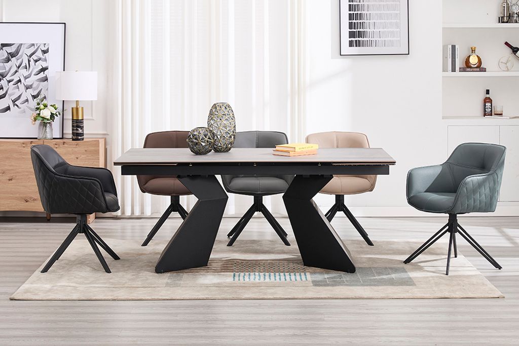 riess-ambiente Drehbarer Design Stuhl EUPHORIA braun Echtleder schwarz Metallgestell mit Armlehne