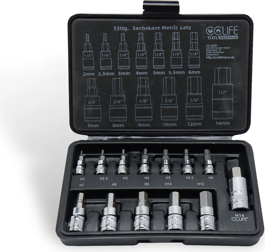 Coffret de Douilles Hexagonales Métriques en Acier S2 de 2mm à 14mm CCLIFE