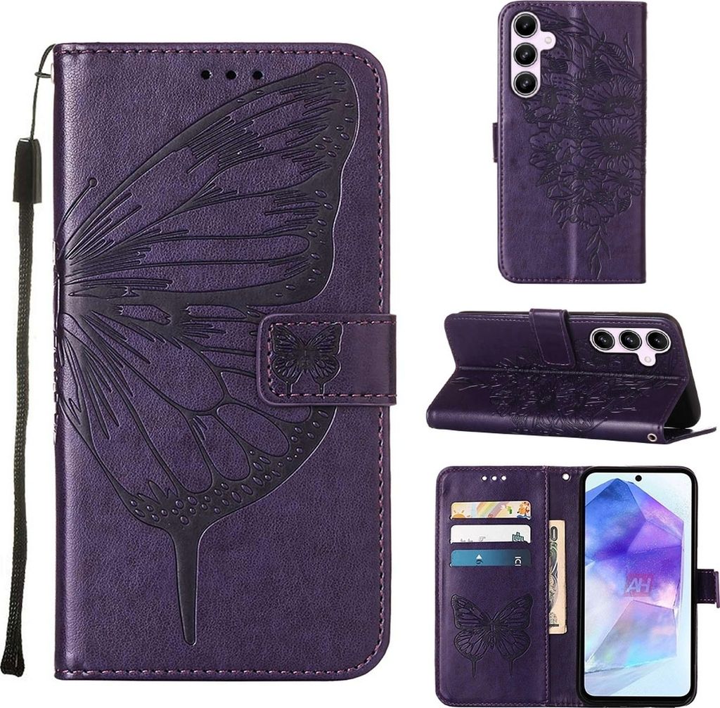 Mobigear Butterfly Samsung Galaxy A55 Hülle Klapphülle Geldbörse - Lila