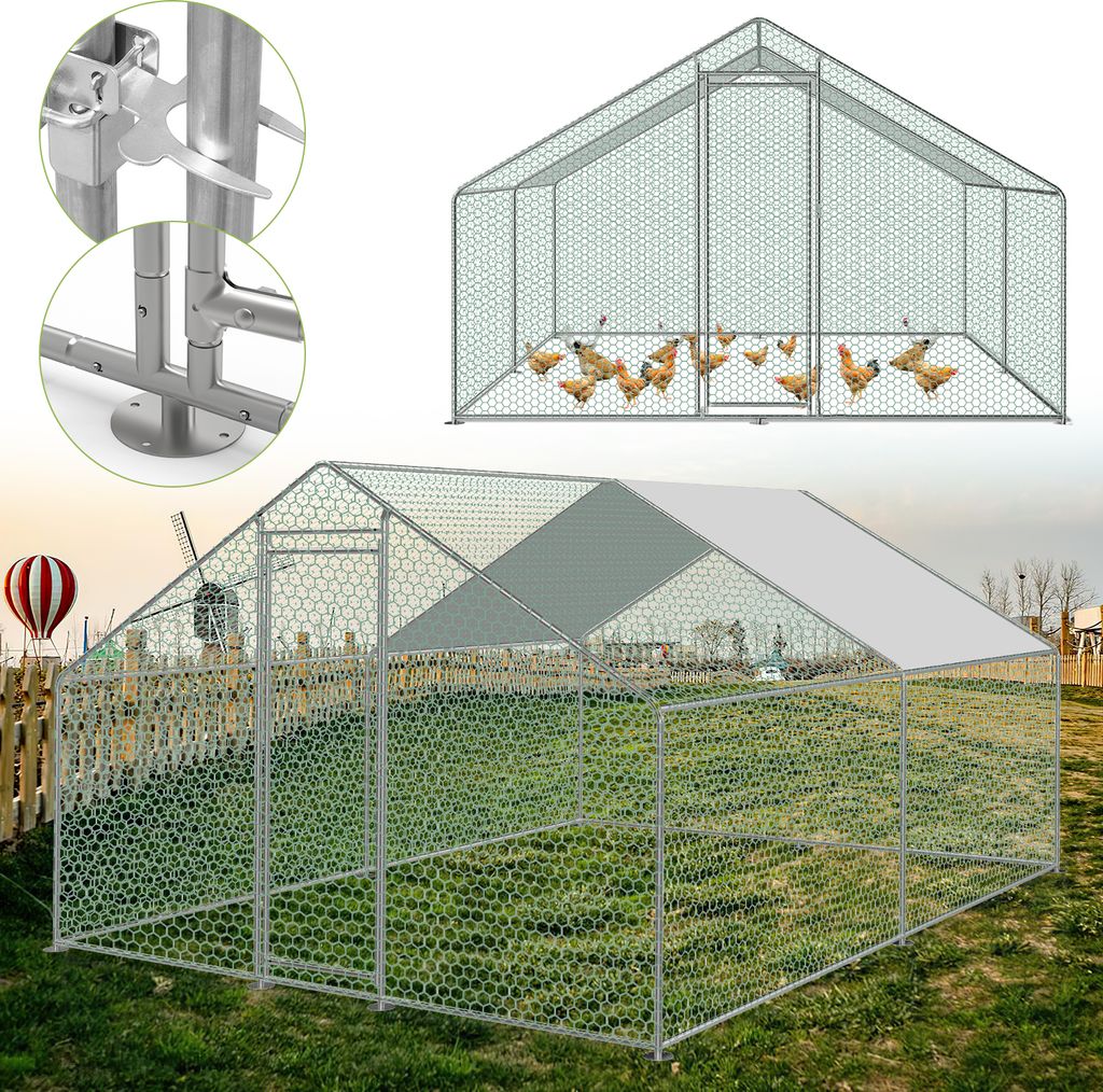 Yakimz Hühnerstall Hühnerhaus 3x3x2m Hühnerhaus verzinktem Hasenkäfig Geflügelstall Käfig Dach
