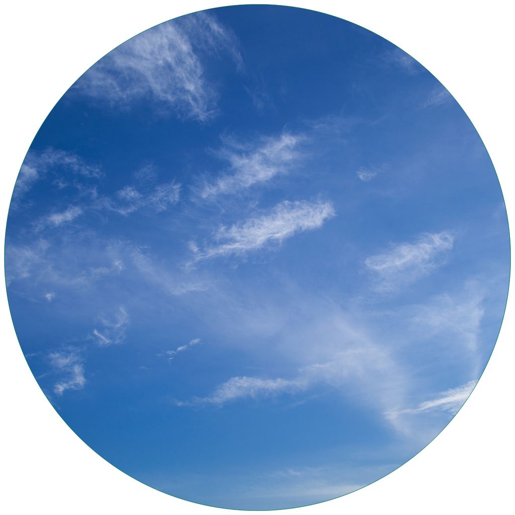 Wallario Premium Glasbild, freischwebende Optik, kräftige Farben, rund 50cm Durchmesser, Motiv Blauer Himmel mit vereinzelten Wolken