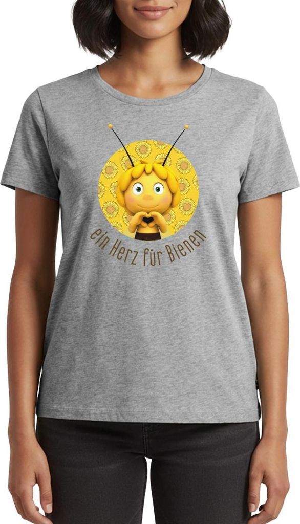Spreadshirt Biene Maja Ein Herz Für Bienen Frauen Premium T-Shirt, L, Grau meliert