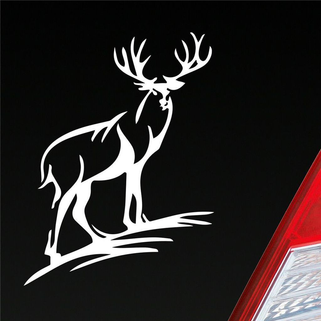 Auto Aufkleber Hirsch Geweih Jäger Wild Jagd 12x9 cm Weiss Glanz Sticker Heckscheibenaufkleber