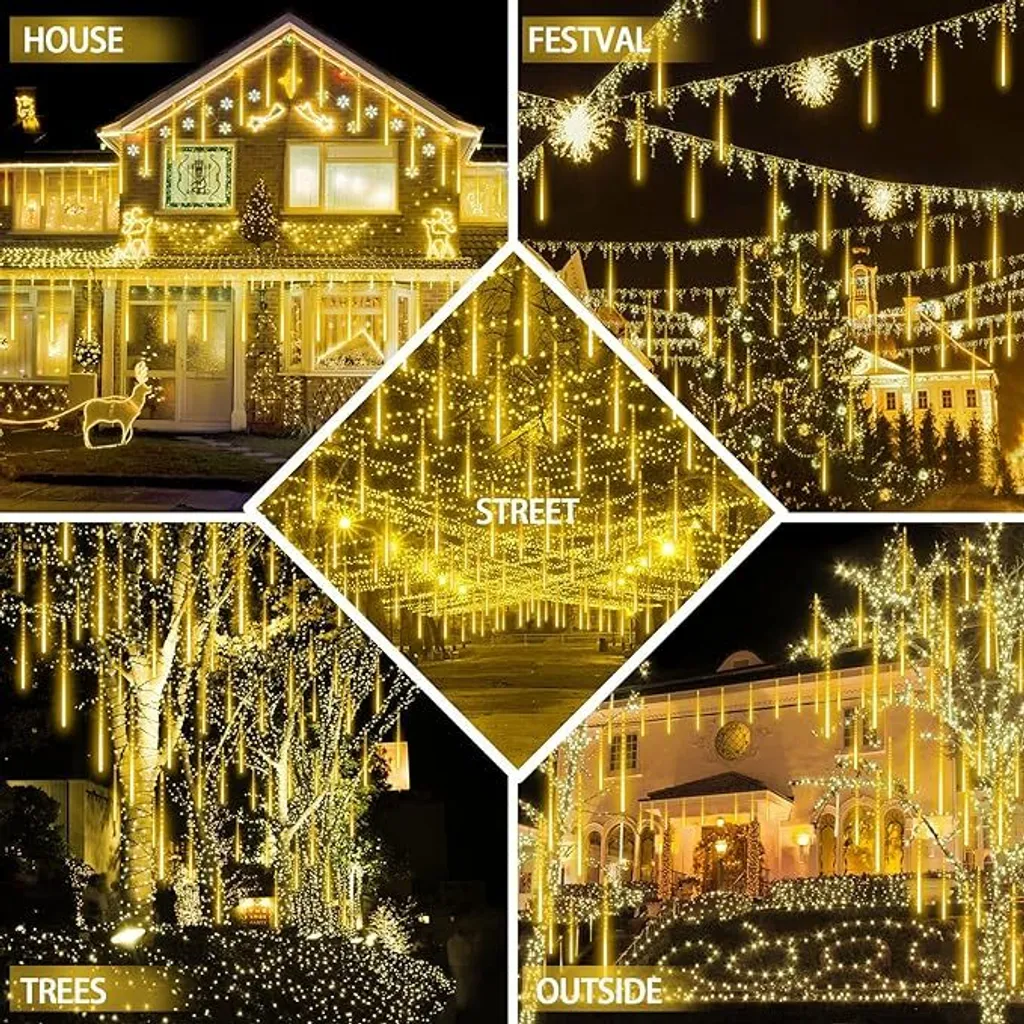 1 confezione di luci della pioggia di meteori per esterni 8 tubi che cadono luci della pioggia luci della pioggia per la festa albero di Natale portico cortile patio decorazione del tetto