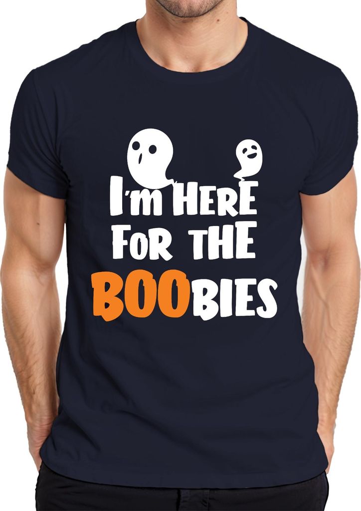I'm Here For The Boobies Halloween Geist Lustig y Party Kostüm Herren T-Shirt, Navy, M