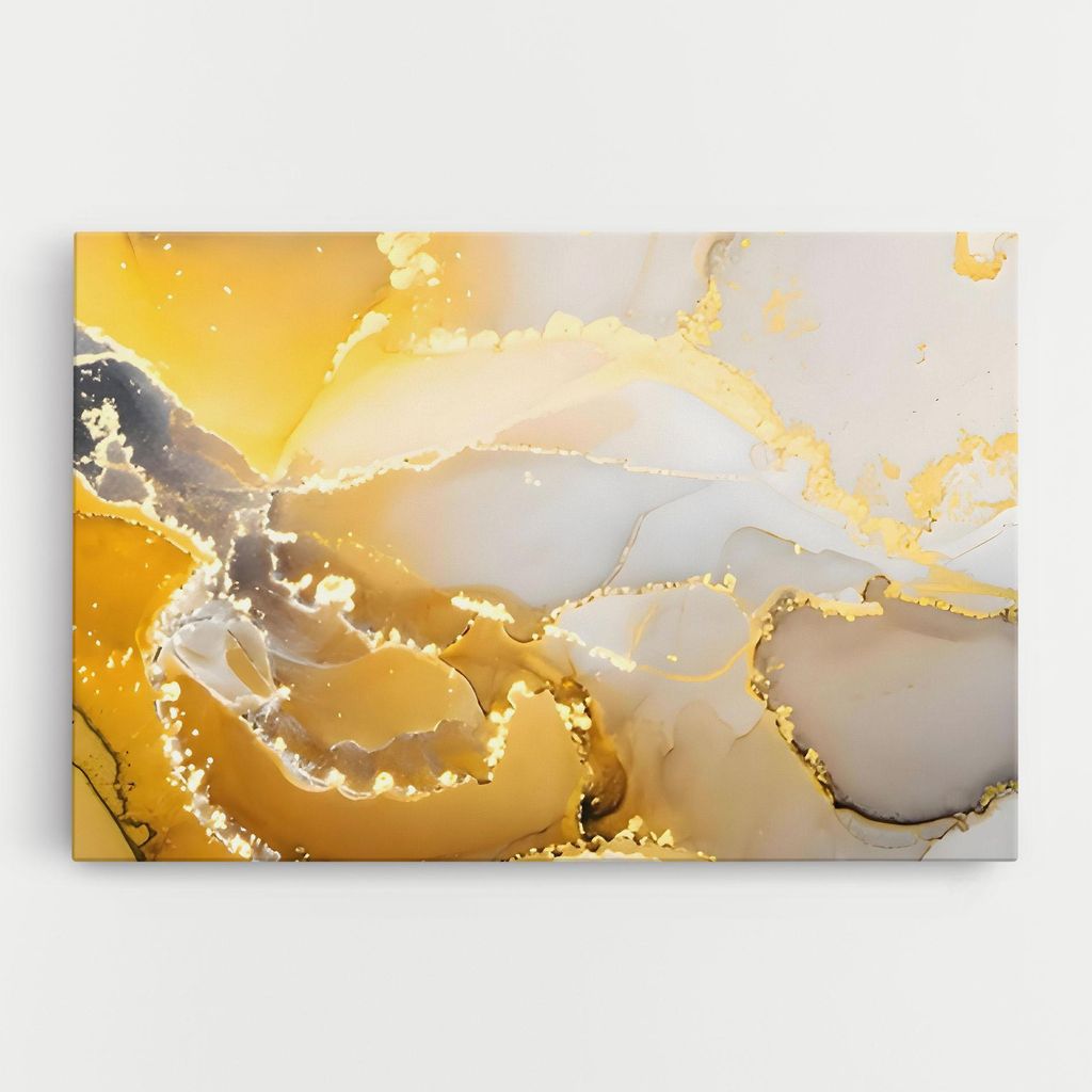 ARTHUB Leinwandbild 20x30 cm, Yellow Grey Marble | Wohnzimmerdekoration, Hängende Bilder, Wanddekoration, Heimdekoration, Abstrakte, Marmor