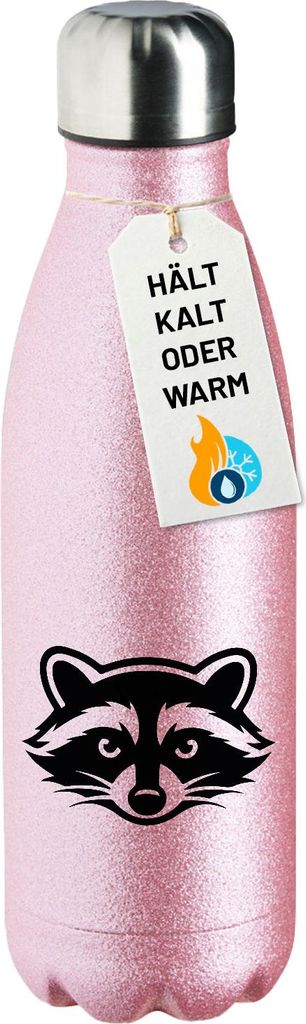 Huuraa Trinkflasche Waschbär Silhouette 500ml Pink Edelstahl Wasserflasche Trinkflasche Geschenkidee
