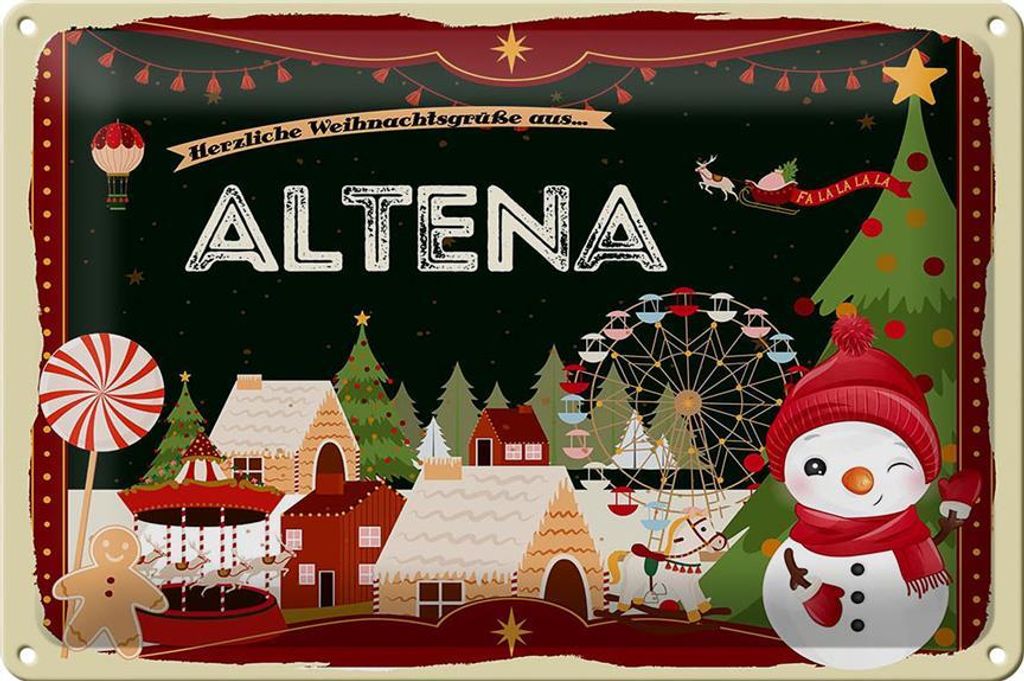 Blechschild Weihnachten Grüße aus ALTENA 30x20cm