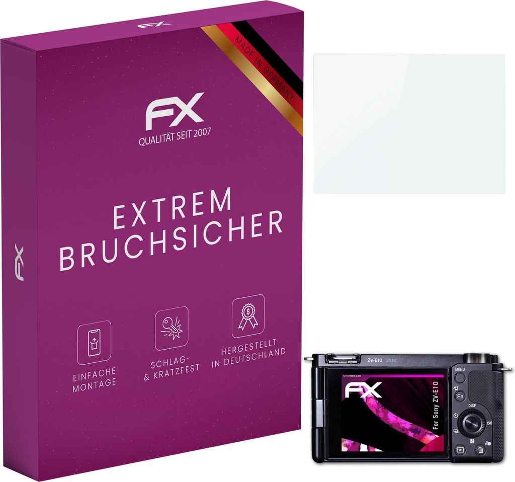 atFoliX FX-Hybrid-Glass Displayfolie kompatibel mit Sony ZV-E10 Glasfolie