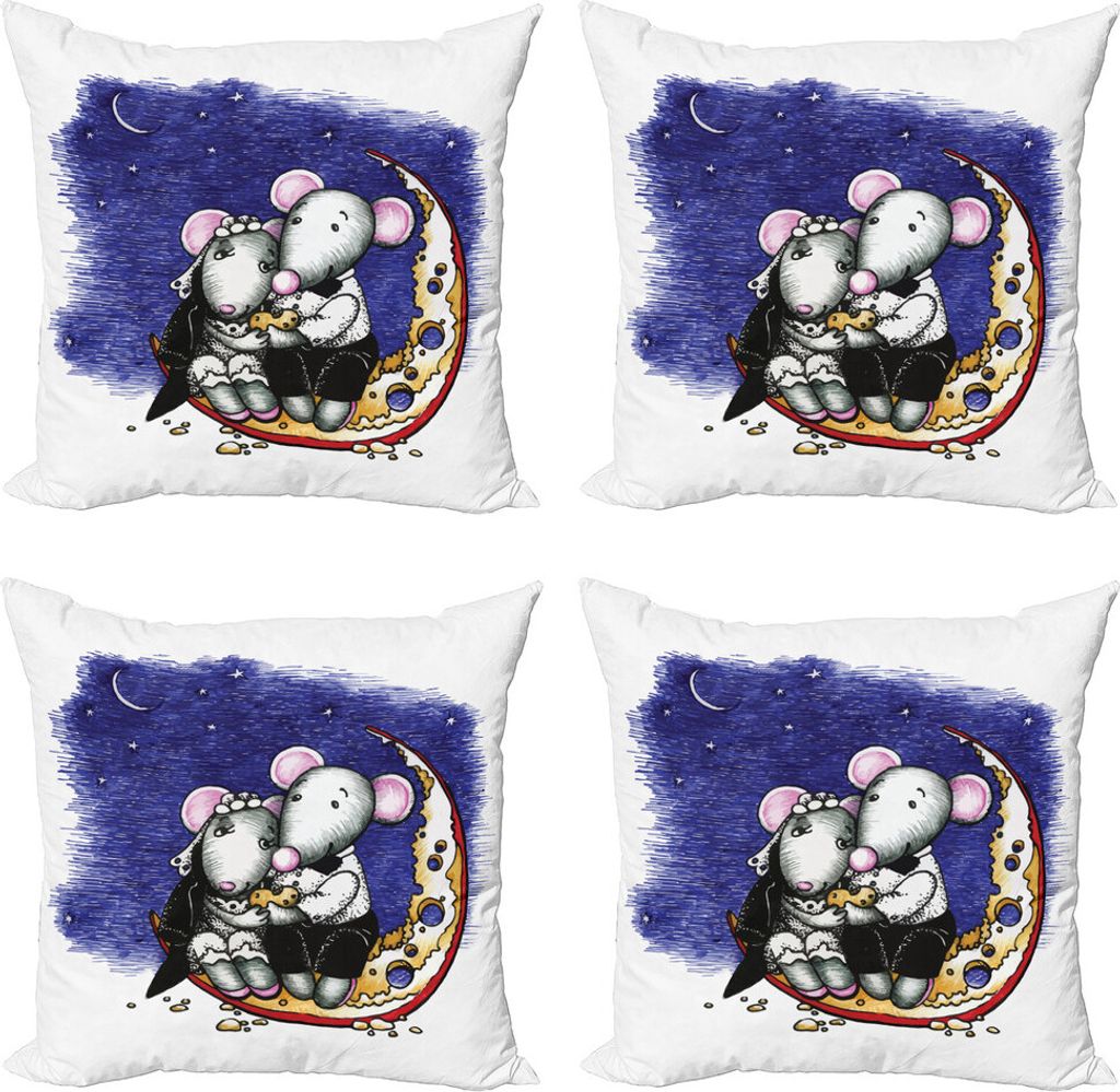 ABAKUHAUS Tier Kissenbezug Set (4 Stück), Valentines Paar Hochzeit, Moderner Doppelseitiger Digitaldruck, 45 cm x 45 cm, Mehrfarbig