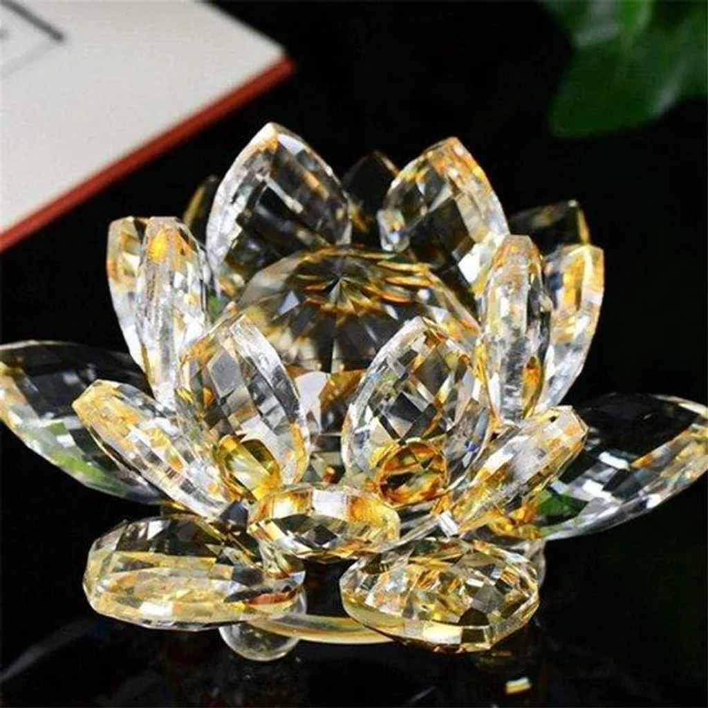 Cadeau décoration fleur de cristal jaune 80 mm pour la maison