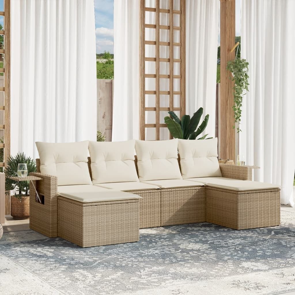 Maison Exclusive - 6-tlg. Garten-Sofagarnitur mit Kissen Beige Poly Rattan