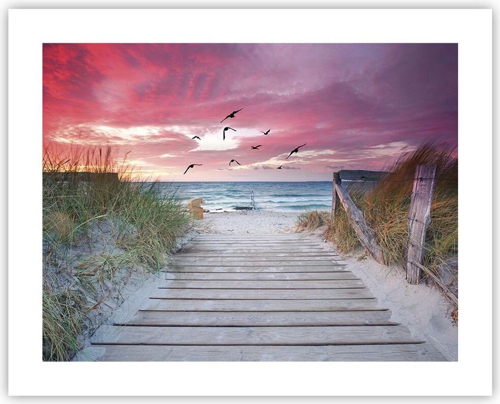Poster - Poster ohne Rahmen - Strand Sand Vögel - 50x40 cm - Wand Bild - Wanddeko - Wandbilder - Kunstposter - Wandposter - Bilder - Kunstdruck - ...