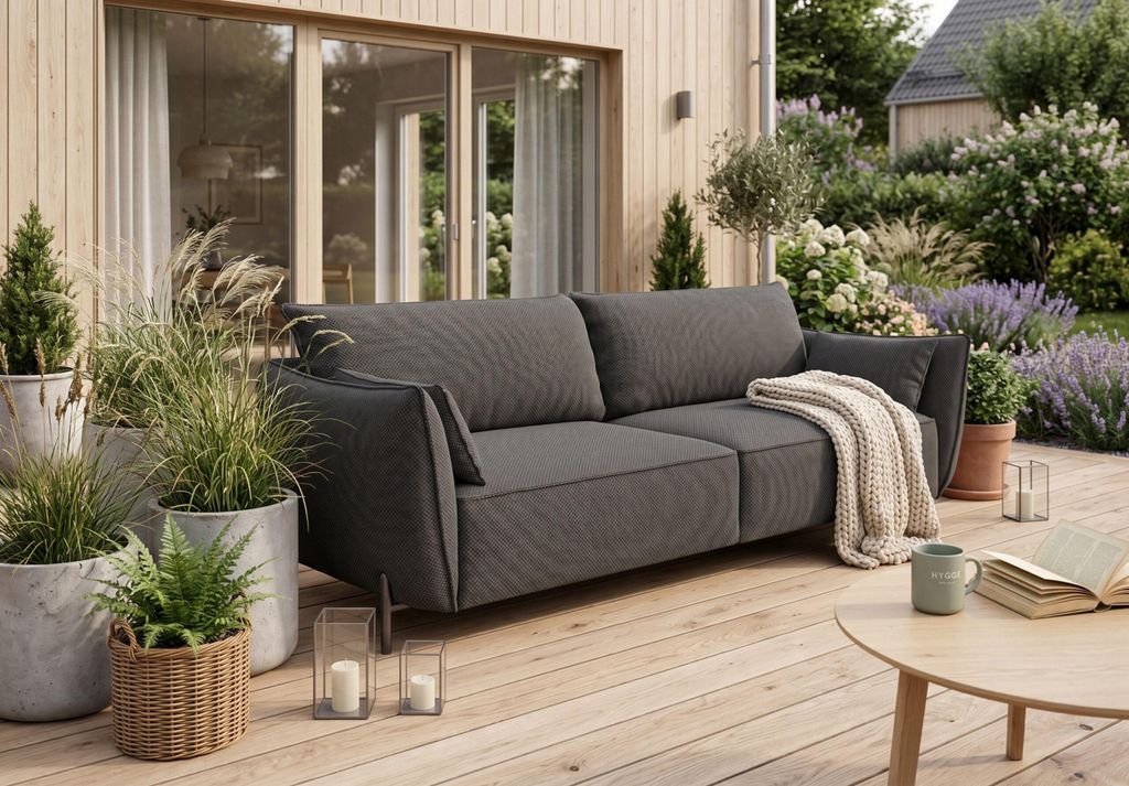 Kaiser Möbel Sofa 3-Sitzer für Terrasse und Garten, Stoff Sunlight, Dunkelgrau, SUNMEE