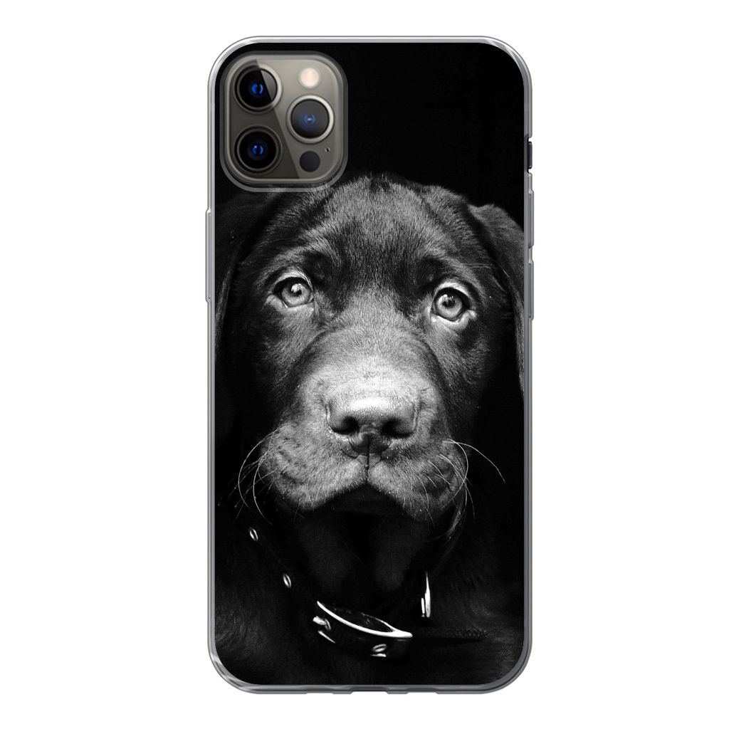 MuchoWow Handyhülle Schutzhülle Hülle für iPhone 12 Pro Max Hund - Leicht - Schwarz Silikon Softcase Handy Hülle - Hartschale