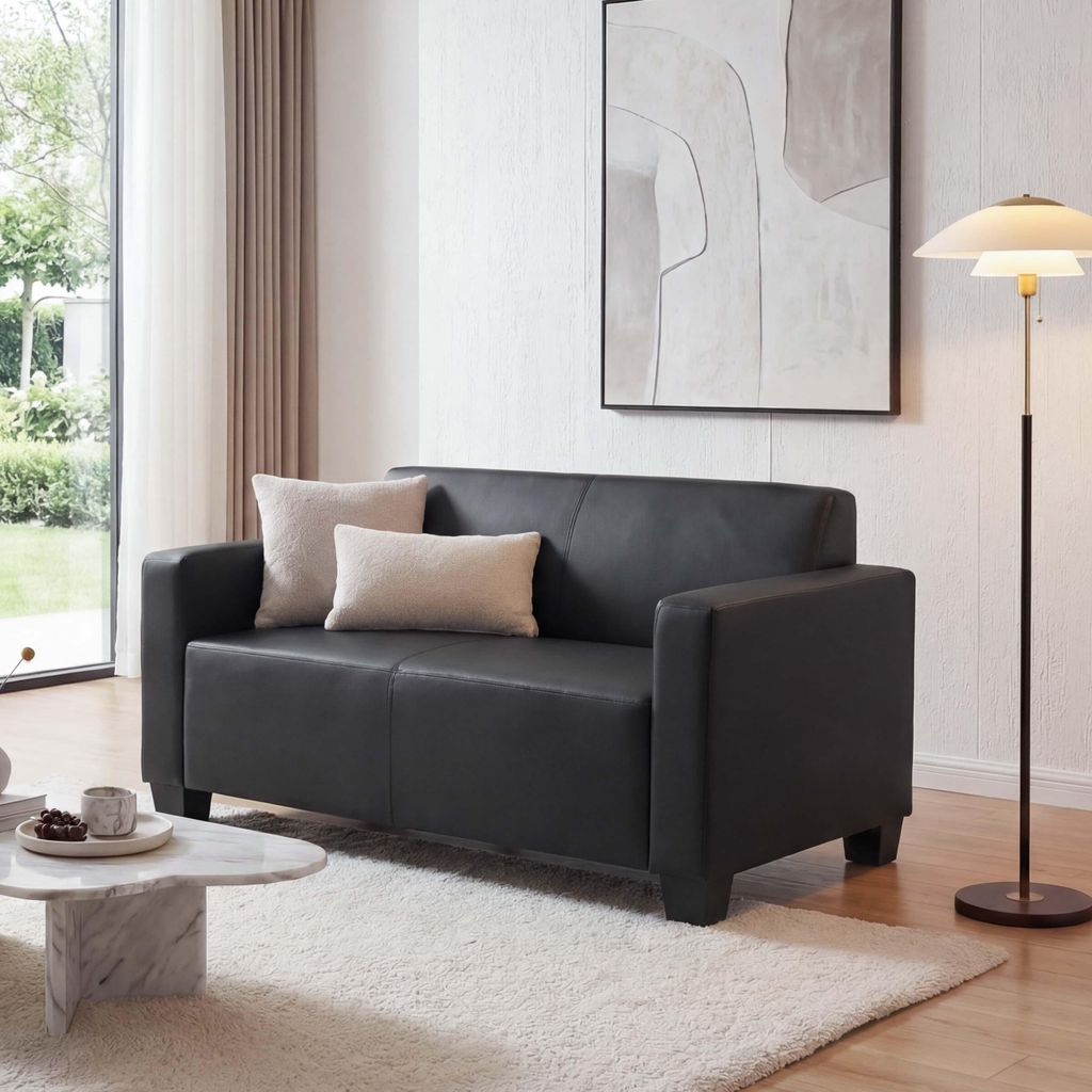 2er Sofa Couch Moncalieri Loungesofa Kunstleder schwarz