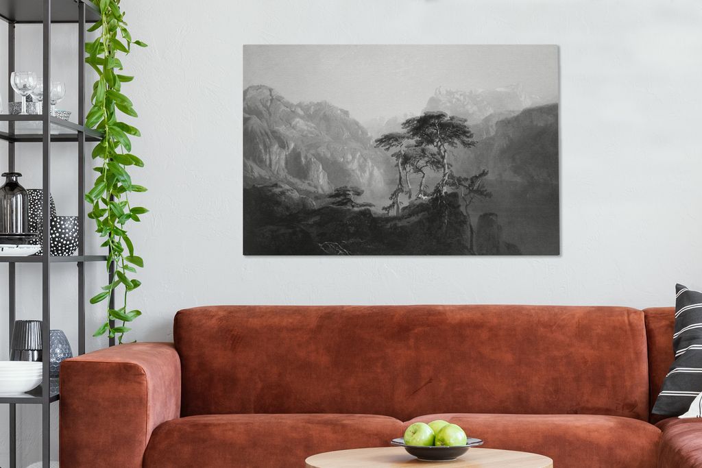 OneMillionCanvasses - Leinwandbilder - 140x90 cm, Vierwaldstättersee - Gemälde von Alexandre Calame - schwarz-weiss, Wandbilder Kunstdruck Wand...