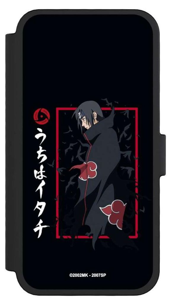 NIVOCASE Klapphülle für Apple iPhone 16 Pro Handyhülle aus Kunst Leder NIVOflip schwarz Naruto Shippuden Offizielles Lizenzprodukt Itachi Uchiha