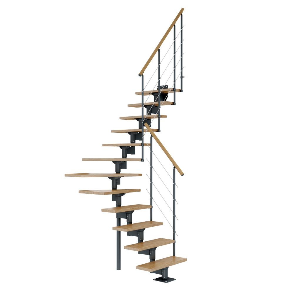 DOLLE Mittelholmtreppe Boston | 11 Stufen | Geschosshöhe 228 – 300 cm | 1/4-gewendelt | Eiche, lackiert | Unterkonstruktion: Anthrazit (RAL 7016...