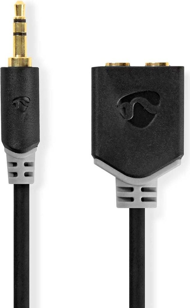 Stereoljudkabel | 3,5 mm Hane | 2x 3,5 mm, Hona | Guldplaterad | 0,20 m | Rund | Antracit | Låda