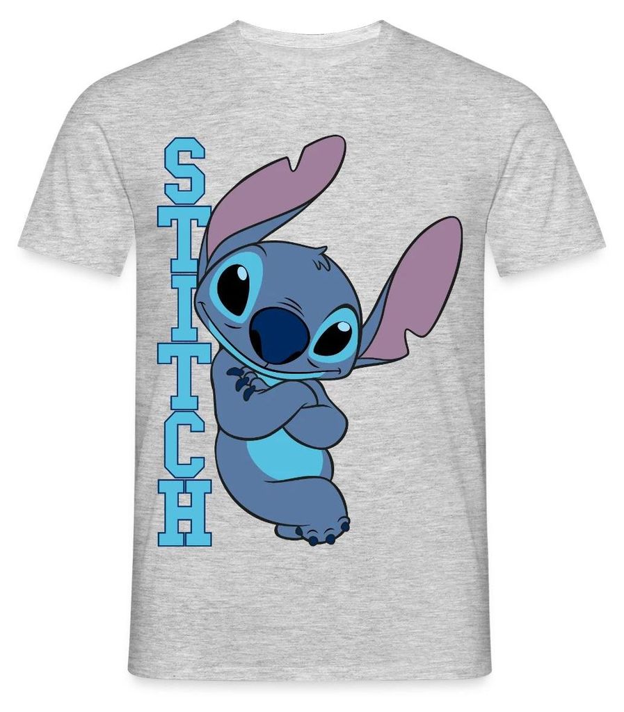 Lilo & Stitch | Stitch Mit Schriftzug Männer T-Shirt, 4XL, Grau meliert