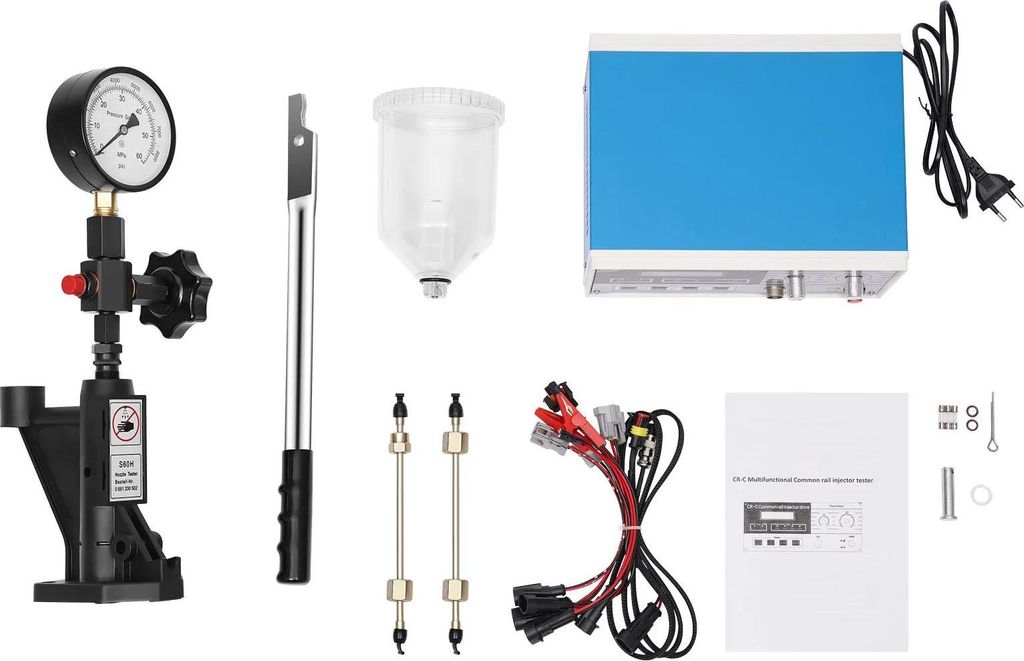 Common Rail Injektorprüfgerät - S60H Düsenprüfer - Maximaldruck 40 MPa - Ölbecher 1 L - Netzkabel 1,5 m - Maße 42×38 cm - Blau/Schwarz